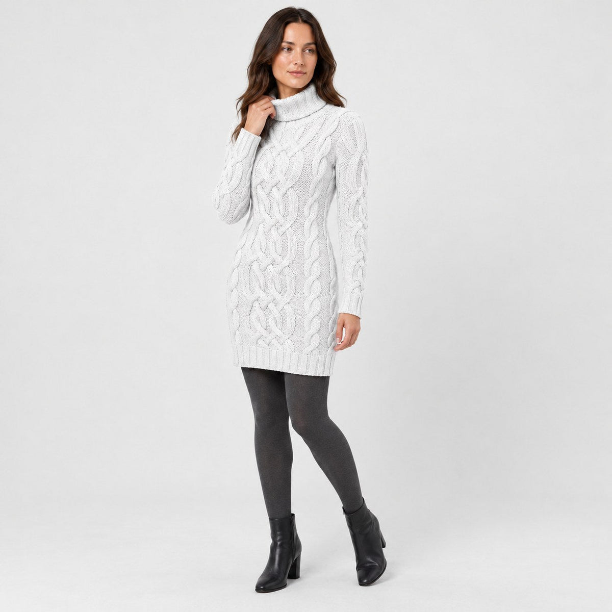 Women's cable knit mini dress in White | Badby – side view