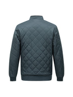 Men's diamond quilted zip-up jacket with stand collar
