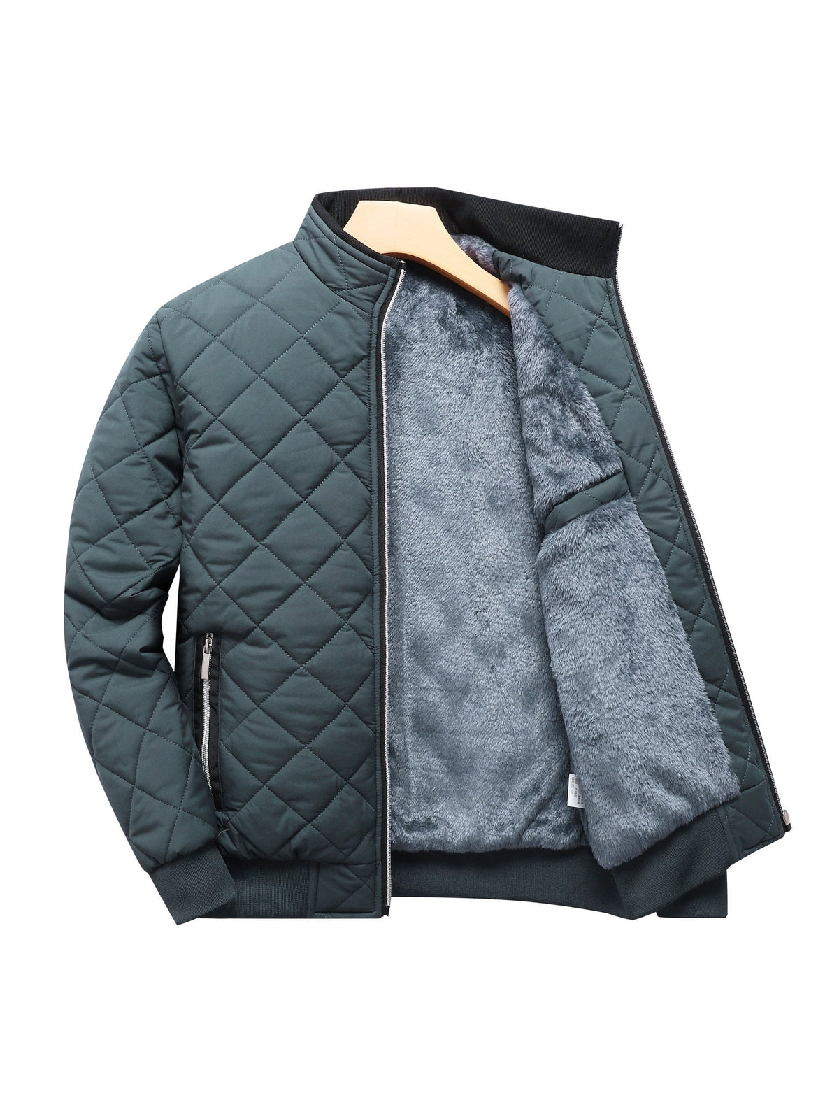 Men's diamond quilted zip-up jacket with stand collar