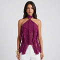 Women's sheer ruffle high-neck halter top