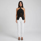Women's sheer ruffle high-neck halter top