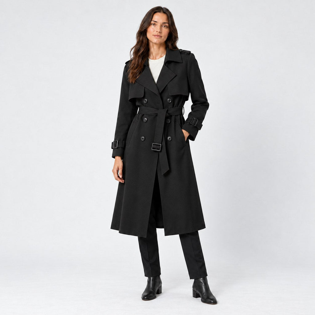 Women's mid-calf trench coat in Black | Eskdale – front view