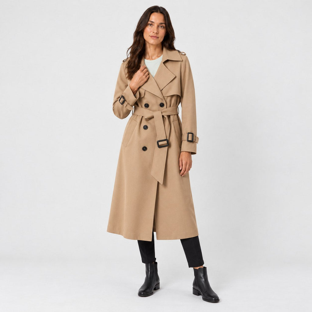 Women's mid-calf trench coat in Camel | Eskdale – front view