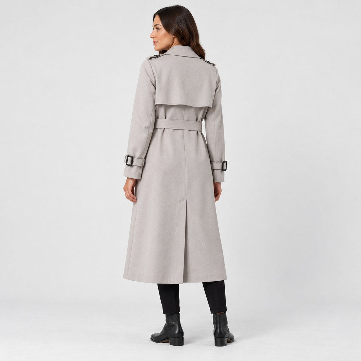 Women's mid-calf trench coat in Grey | Eskdale – back view