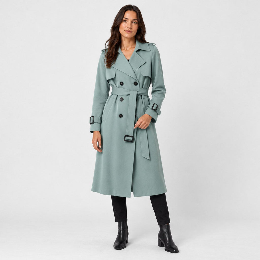 Women's mid-calf trench coat in Sage Green | Eskdale – front view
