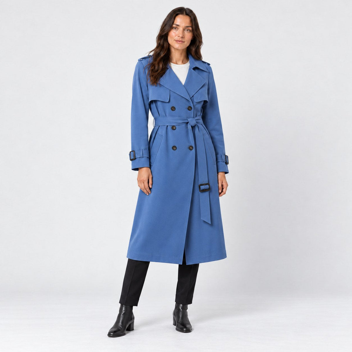Women's mid-calf trench coat in Cobalt Blue | Eskdale – front view