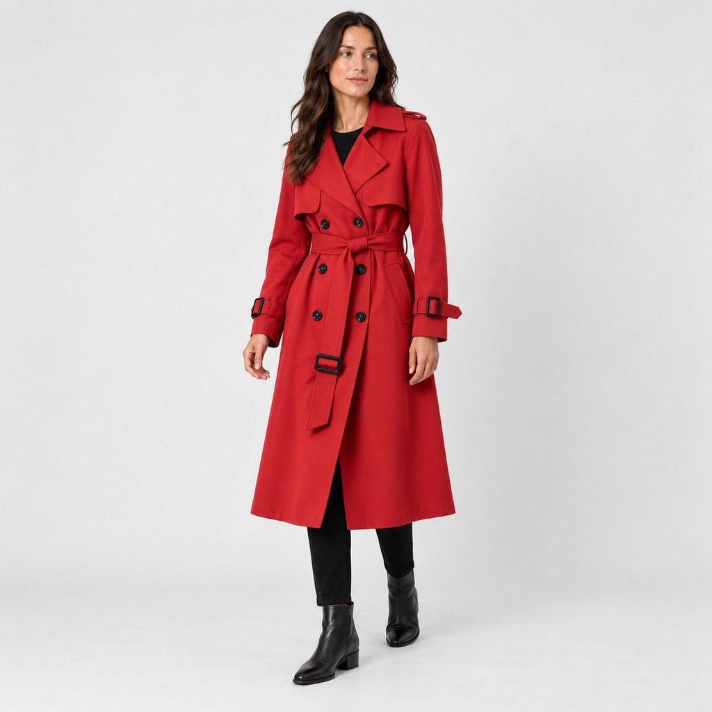 Women's mid-calf trench coat in Red | Eskdale – side view