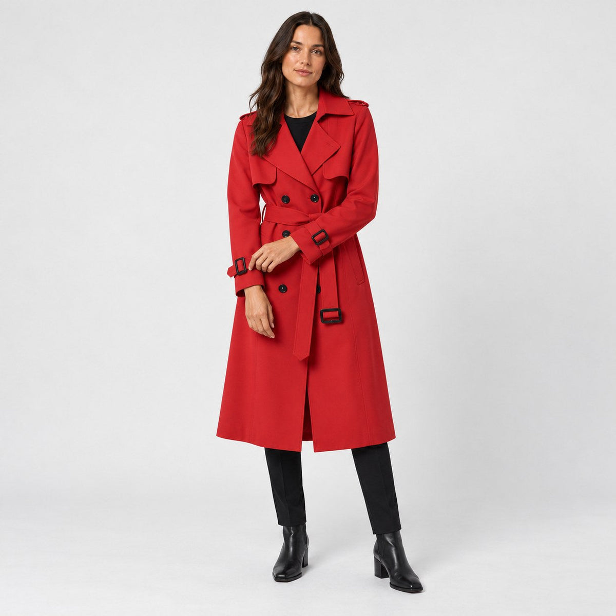 Women's mid-calf trench coat in Red | Eskdale – front view