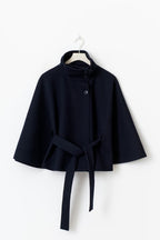 Women's belted cape coat with buttoned high collar