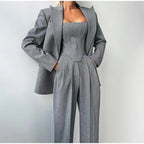 Women's corset top, blazer and wide-leg trouser suit set