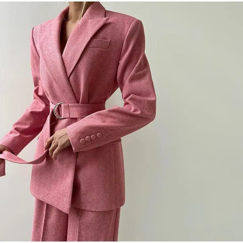 Women's corset top, blazer and wide-leg trouser suit set