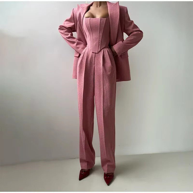 Women's corset top, blazer and wide-leg trouser suit set