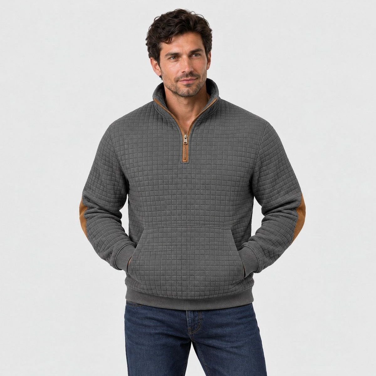 Men's quarter-zip jumper in Dark Grey | Ulpha – front view