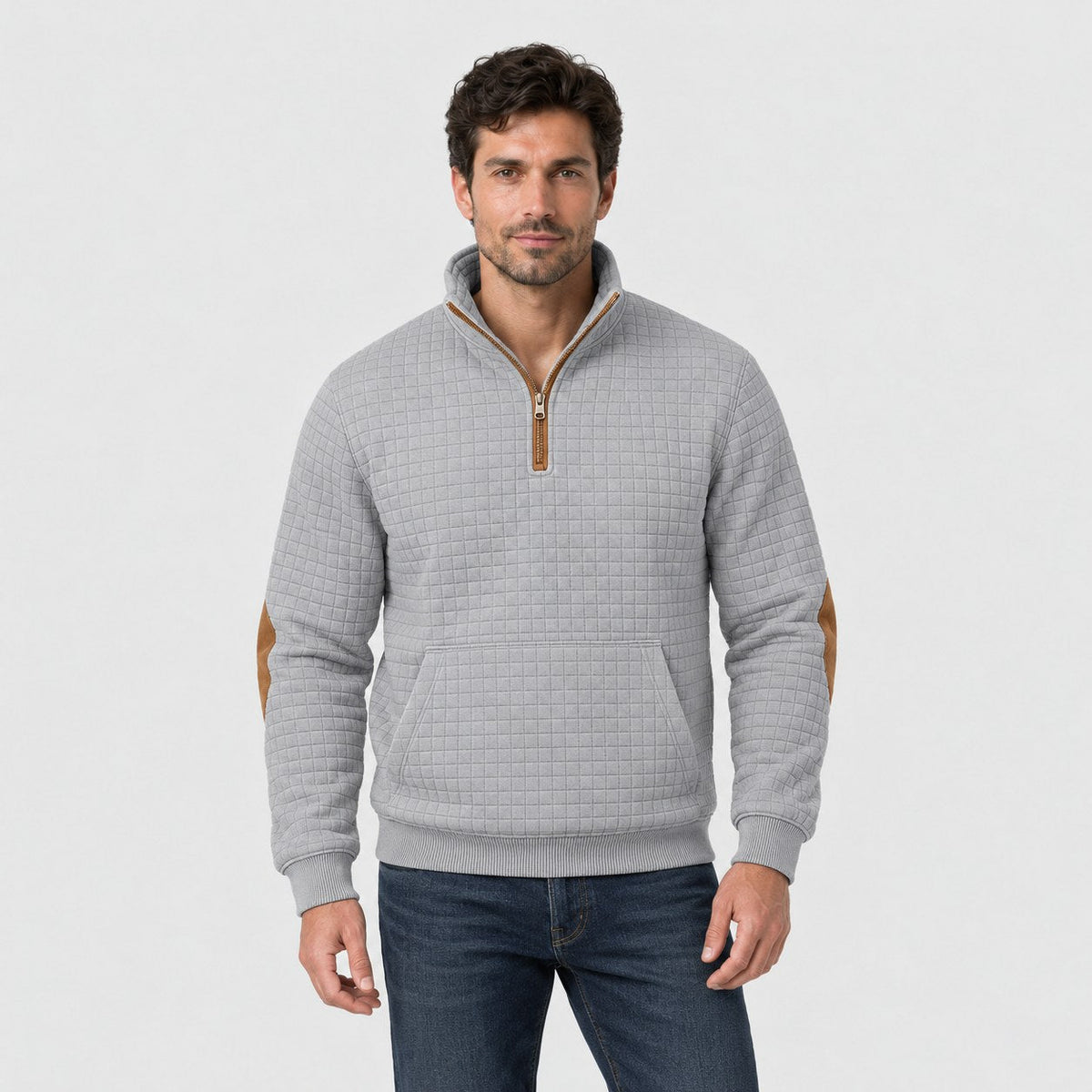 Men's quarter-zip jumper in Light Grey | Ulpha – front view