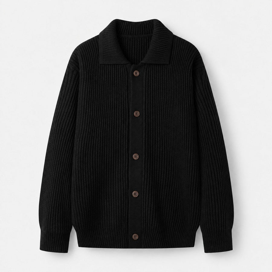 Men's rib knit cardigan in Black | Tealby – front view