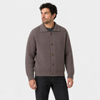 Men's rib knit cardigan in Brown | Tealby – side view