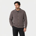Men's rib knit cardigan in Brown | Tealby – front view