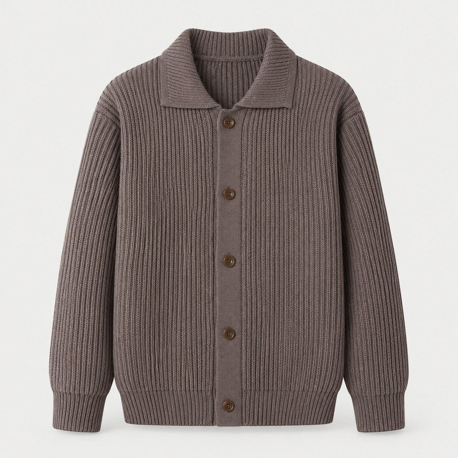 Men's rib knit cardigan in Brown | Tealby – front view