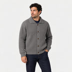 Men's rib knit cardigan in Grey | Tealby – side view
