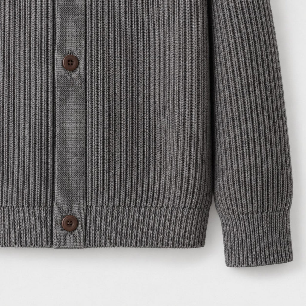 Men's rib knit cardigan in Grey | Tealby – detail view