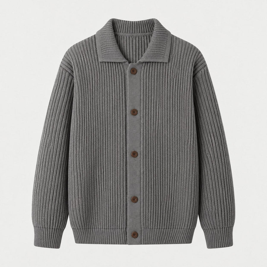 Men's rib knit cardigan in Grey | Tealby – front view
