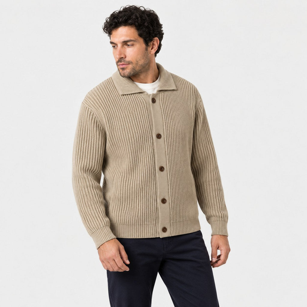 Men's rib knit cardigan in Beige | Tealby – side view