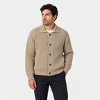 Men's rib knit cardigan in Beige | Tealby – front view