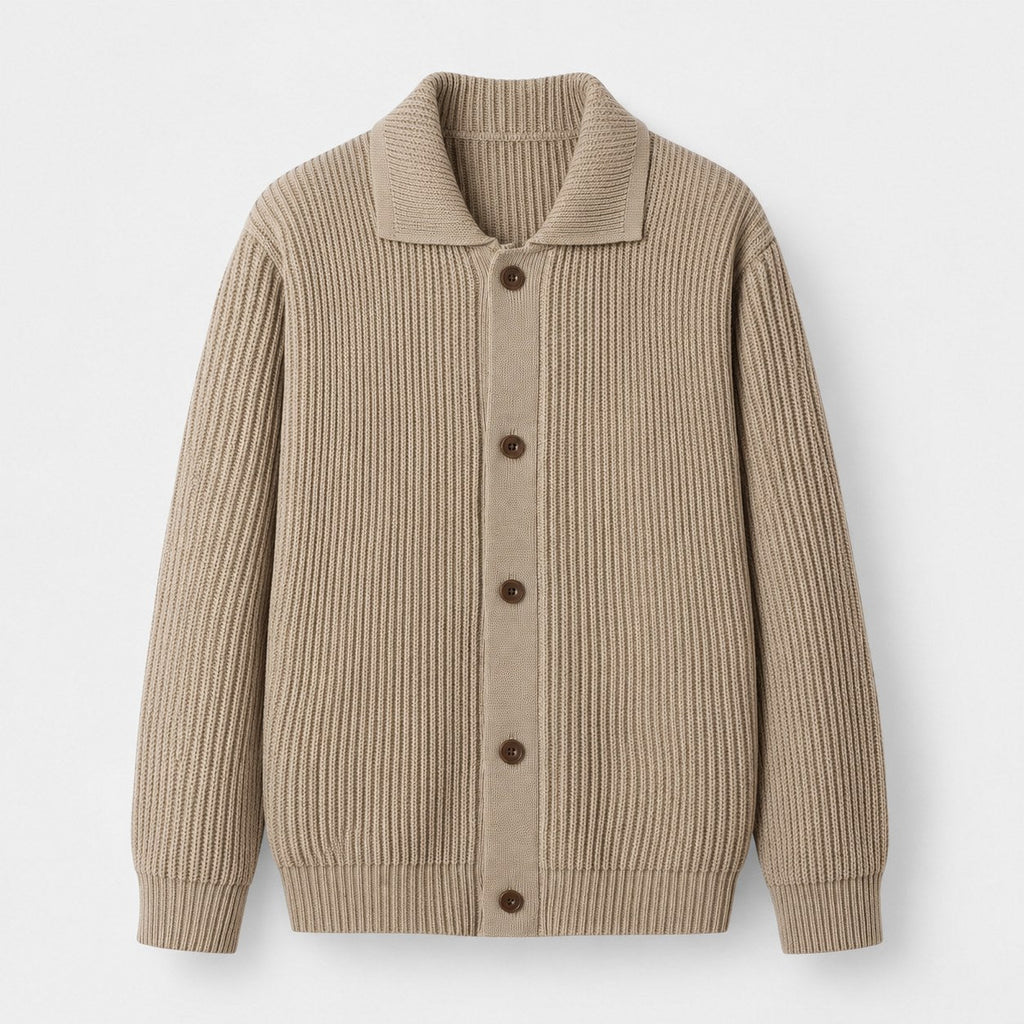 Men's rib knit cardigan in Beige | Tealby – front view