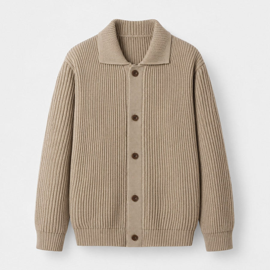 Men's rib knit cardigan in Beige | Tealby – front view