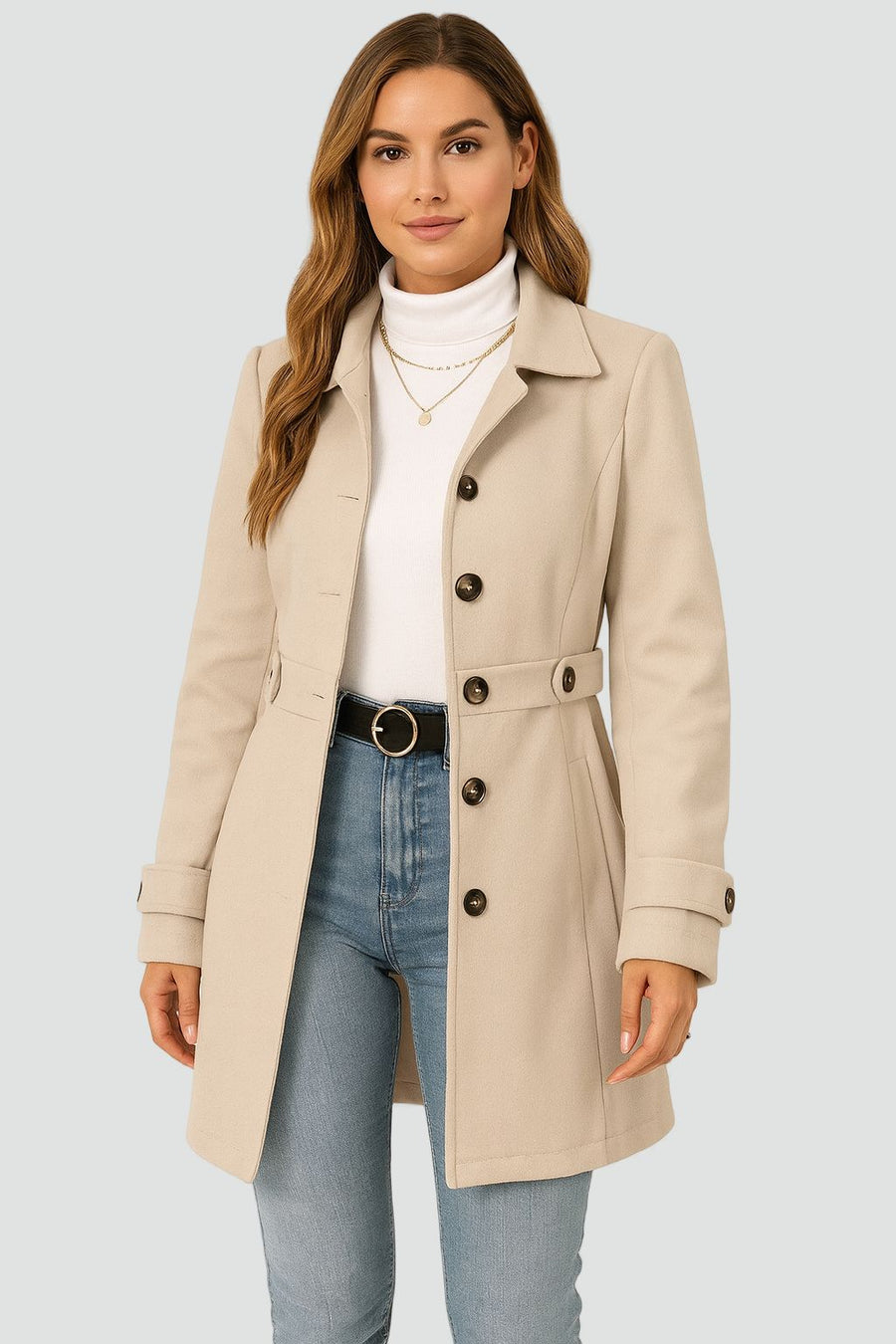 Women's belted double-breasted trench coat