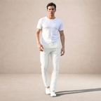 Men's straight-leg linen-look elastic waist trousers