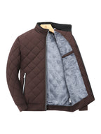 Men's diamond quilted zip-up jacket with stand collar