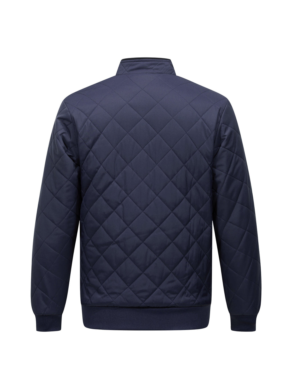 Men's diamond quilted zip-up jacket with stand collar
