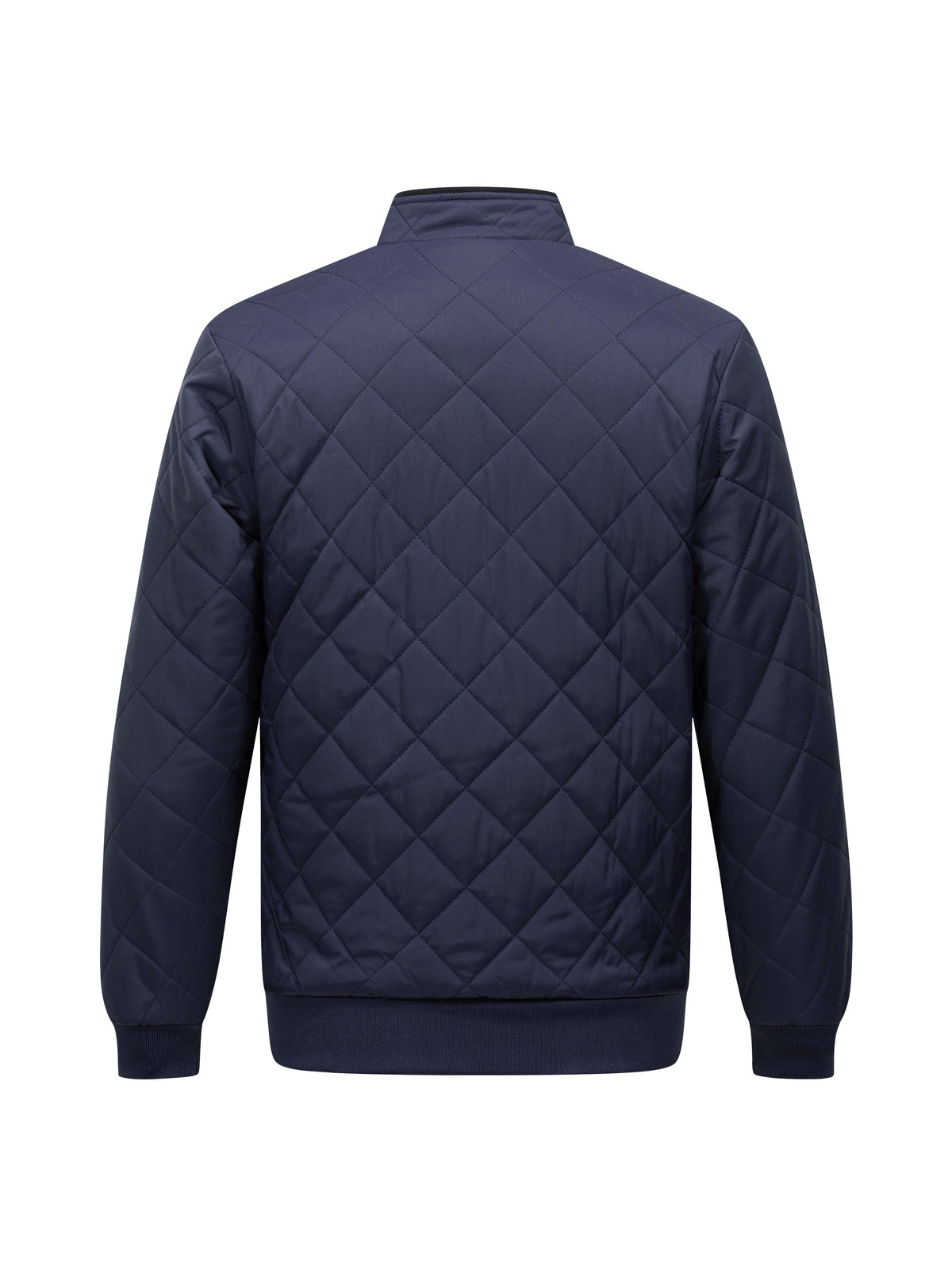Men's diamond quilted zip-up jacket with stand collar