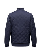 Men's diamond quilted zip-up jacket with stand collar