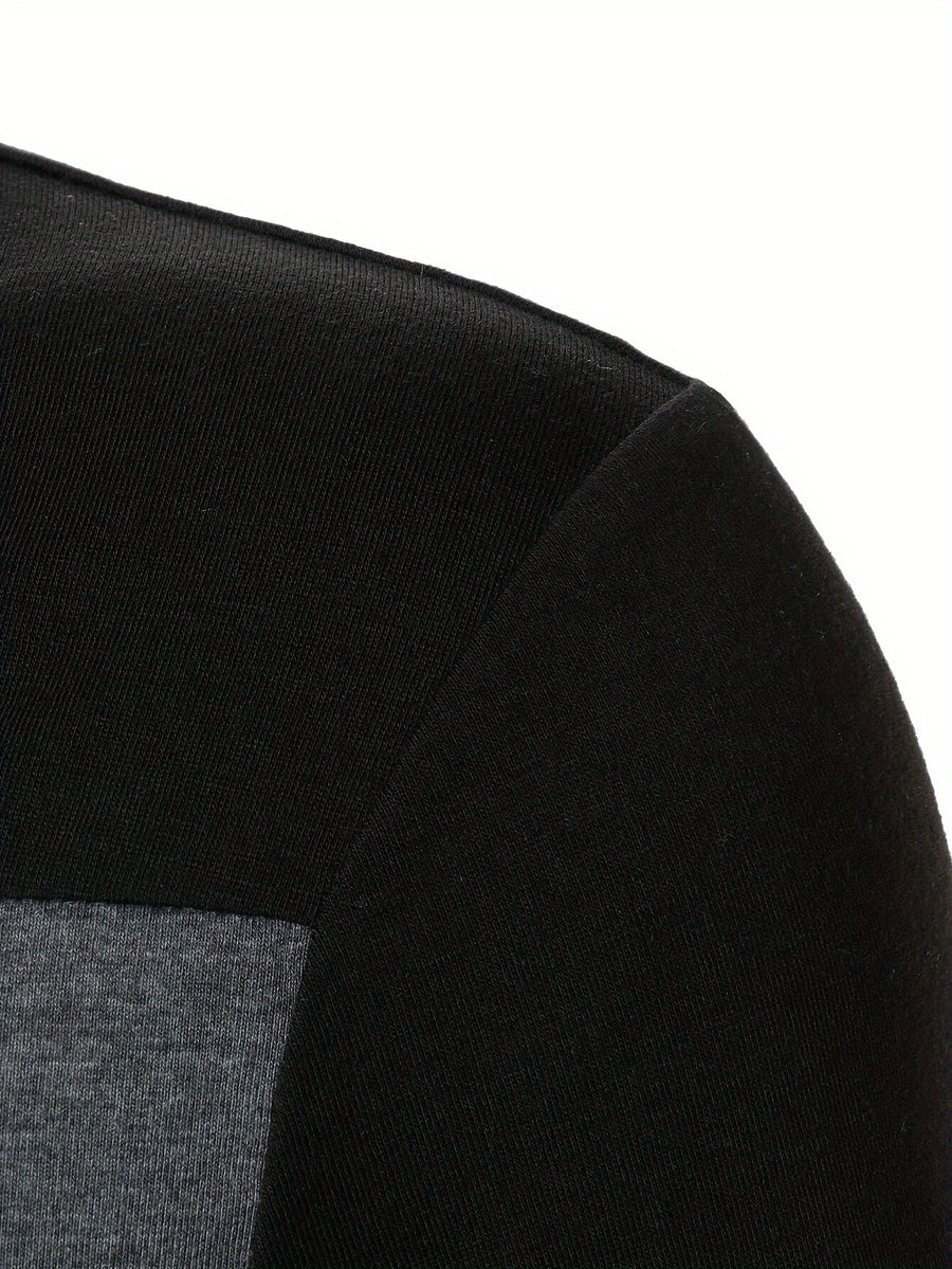 Men's colour-block long sleeve quarter-zip polo