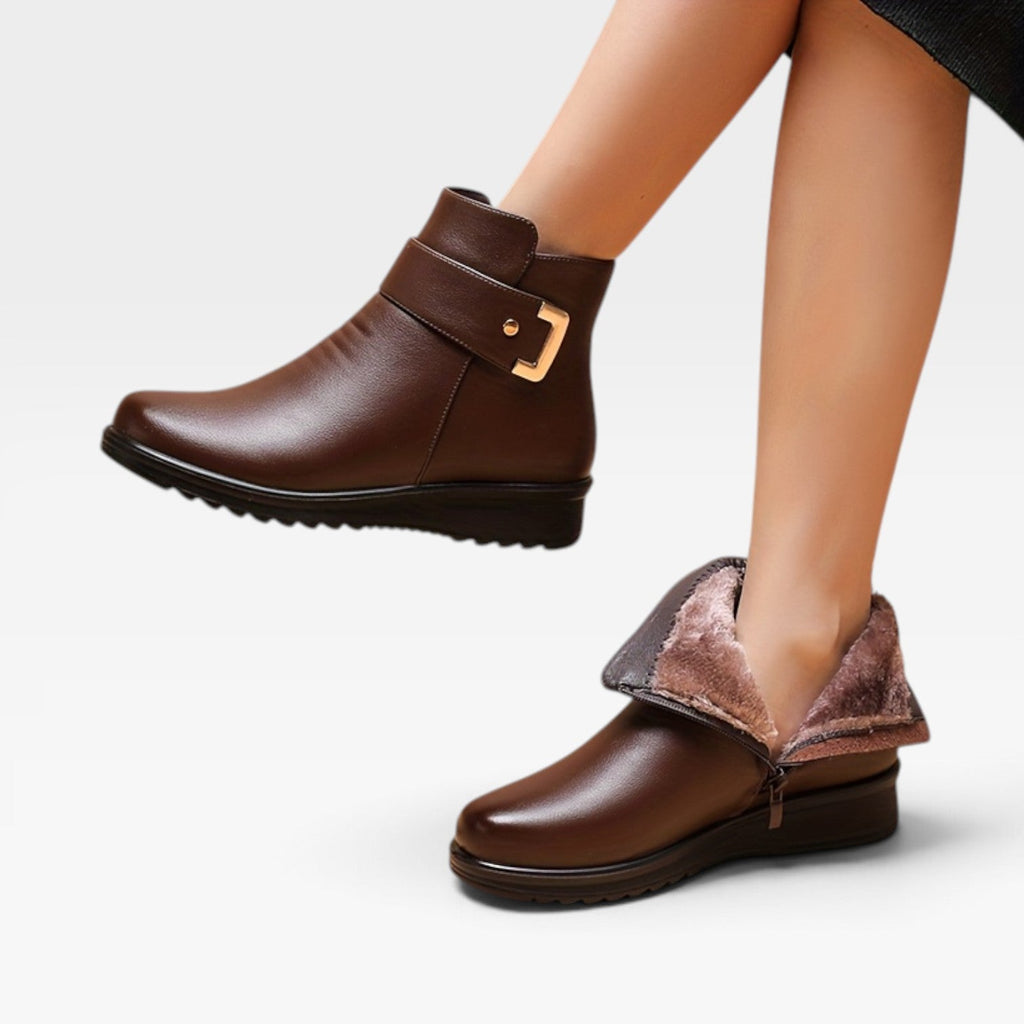 Women's Leather Ankle Boots with Orthopaedic Wedge Sole — view 9
