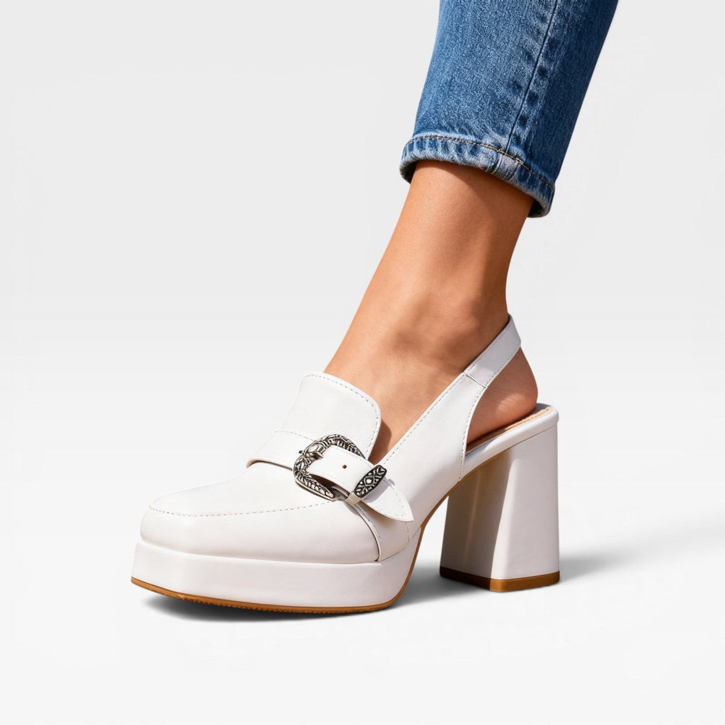 Women's Block Heel Court Shoes with Buckle Strap — view 3