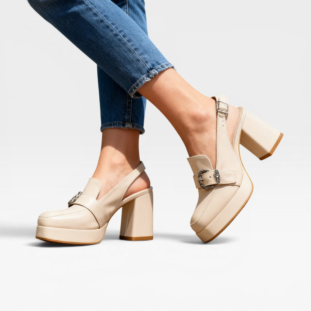 Women's Block Heel Court Shoes with Buckle Strap — view 7
