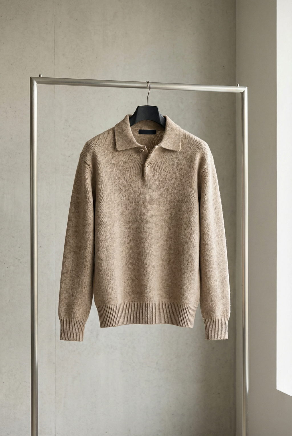 Men's chunky textured knit polo jumper with open collar