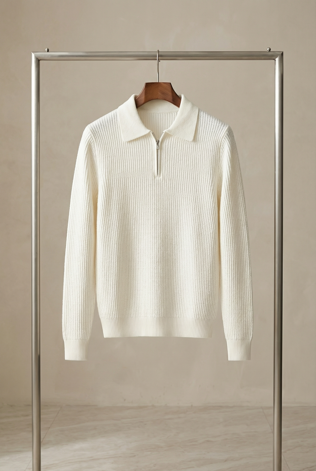 Men's waffle knit quarter-zip jumper