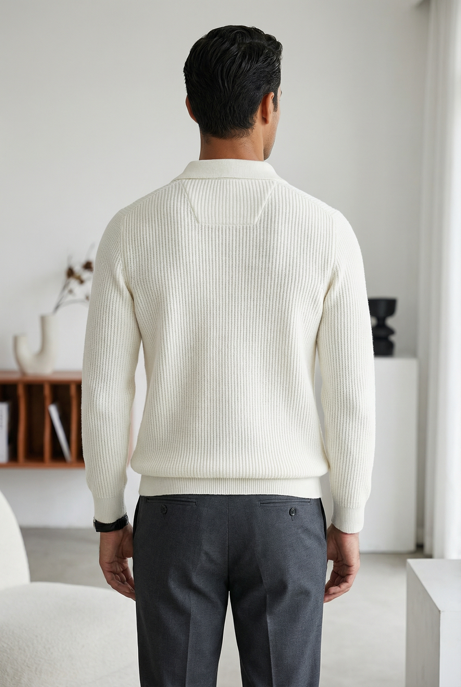 Men's waffle knit quarter-zip jumper