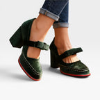 Women's Velvet Mary Jane Heels with Bow — view 6