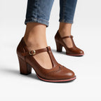 Women's T-Bar Brogue Mary Jane Block Heels — view 7
