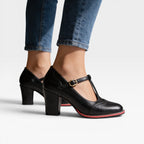 Women's T-Bar Brogue Mary Jane Block Heels — view 4