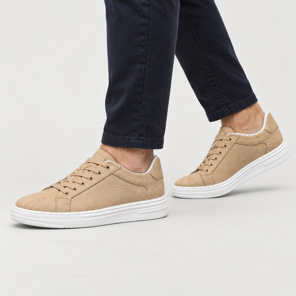 Men's Leather Trainers in Beige | Upwey – side view