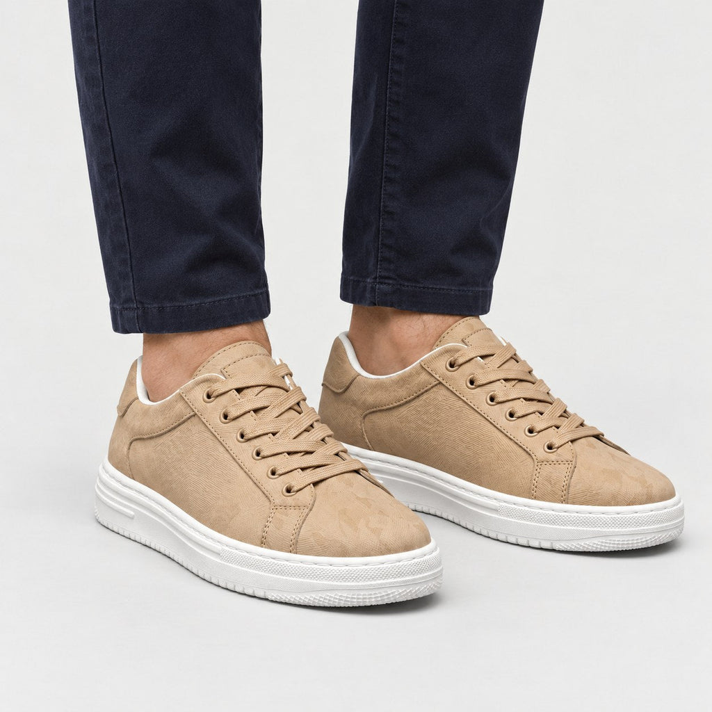 Men's Leather Trainers in Beige | Upwey – front view
