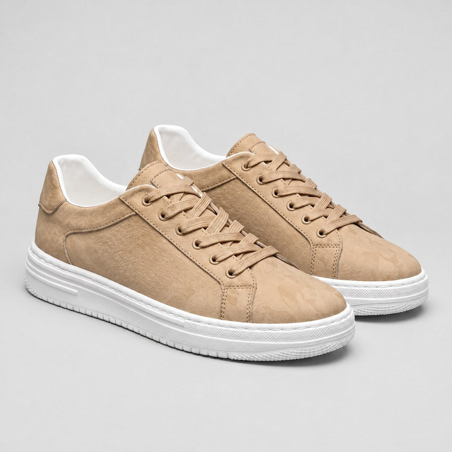 Men's Leather Trainers in Beige | Upwey – side view