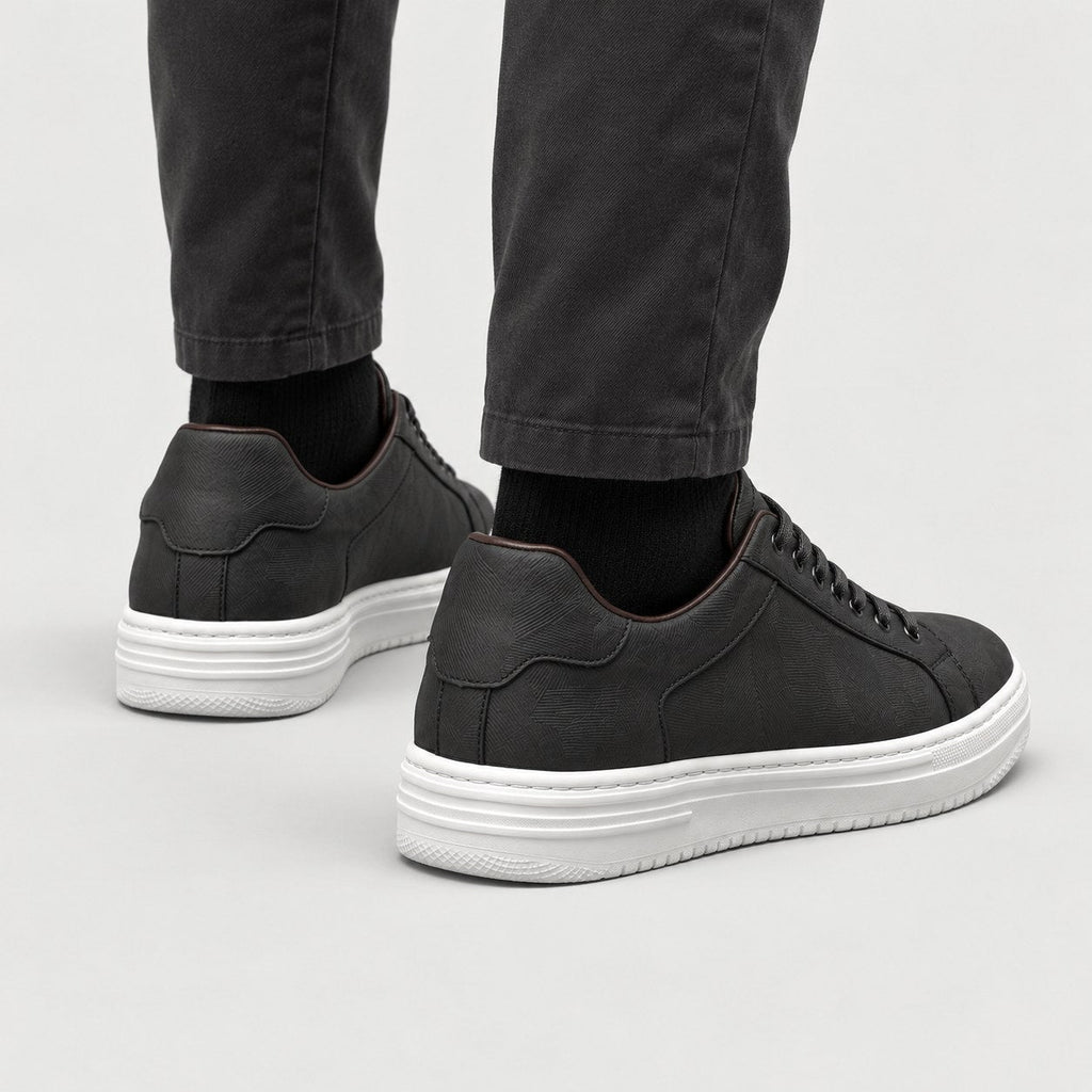 Men's Leather Trainers in Black | Upwey – back view