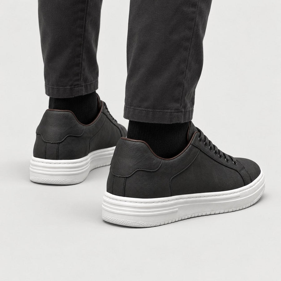 Men's Leather Trainers in Black | Upwey – back view